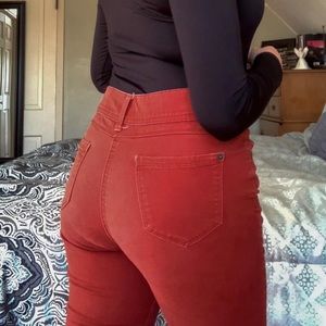 crimson orange jeans